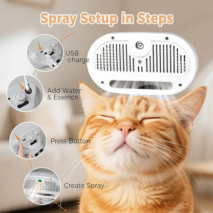3-in-1 Pet Steam Brush: Grooming, De-shedding & Spray Comb