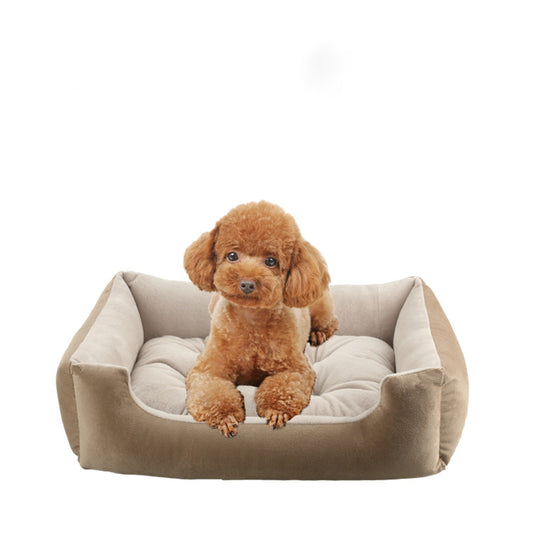 Plush Calming Pet Sofa Bed — 7 Sizes (45–110cm), Baby Fleece, Removable Cushion, Waterproof Base