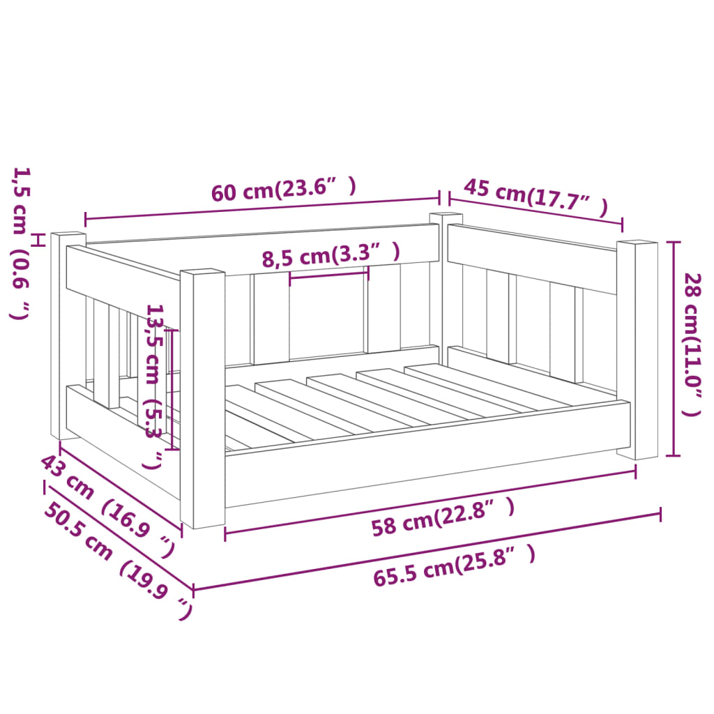 Solid Pine Wood Dog Bed Frame — Natural Untreated, 65.5x50cm, Modern Design