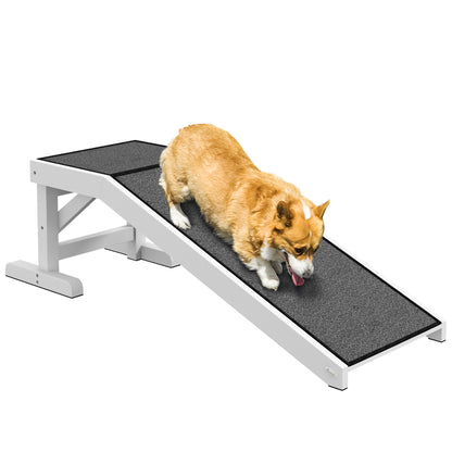 49" Pet Ramp for Dogs & Cats — Anti-Slip Carpet, Flat Top Platform, 66 lb Capacity, Pine Wood