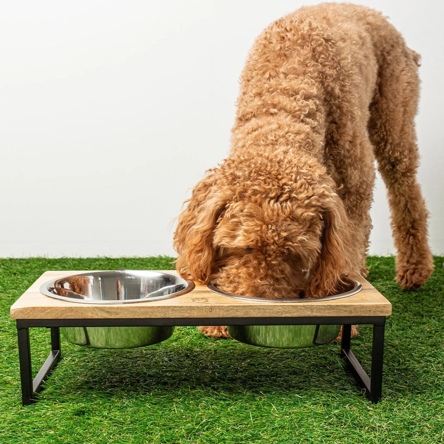 Premium Elevated Dog Feeder - Handmade Wood & Stainless Steel Bowls