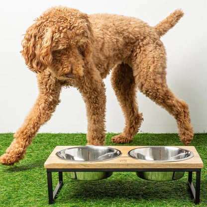 Premium Elevated Dog Feeder - Handmade Wood & Stainless Steel Bowls