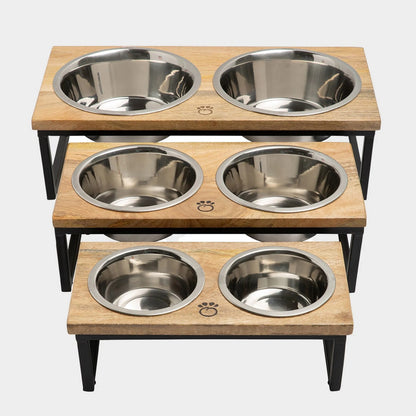 Premium Elevated Dog Feeder - Handmade Wood & Stainless Steel Bowls