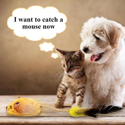 LED Interactive Cat Mouse Toy — USB Rechargeable, Motion-Activated Sounds & Feather Tail