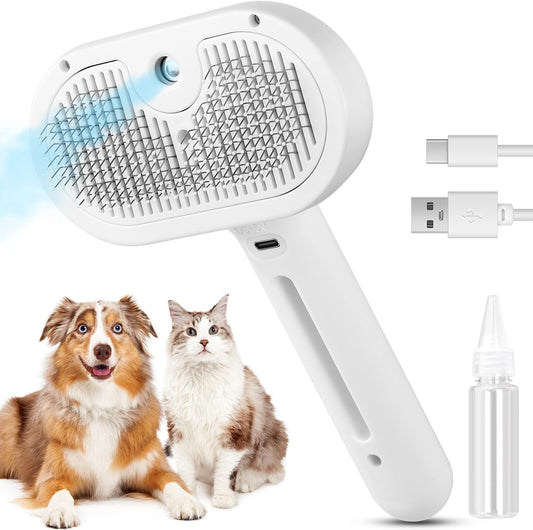 3-in-1 Pet Steam Brush: Grooming, De-shedding & Spray Comb
