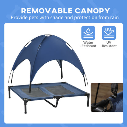 Elevated Portable Dog Cot Pet Bed with UV Protection Canopy Shade, 36 inch, Dark Blue