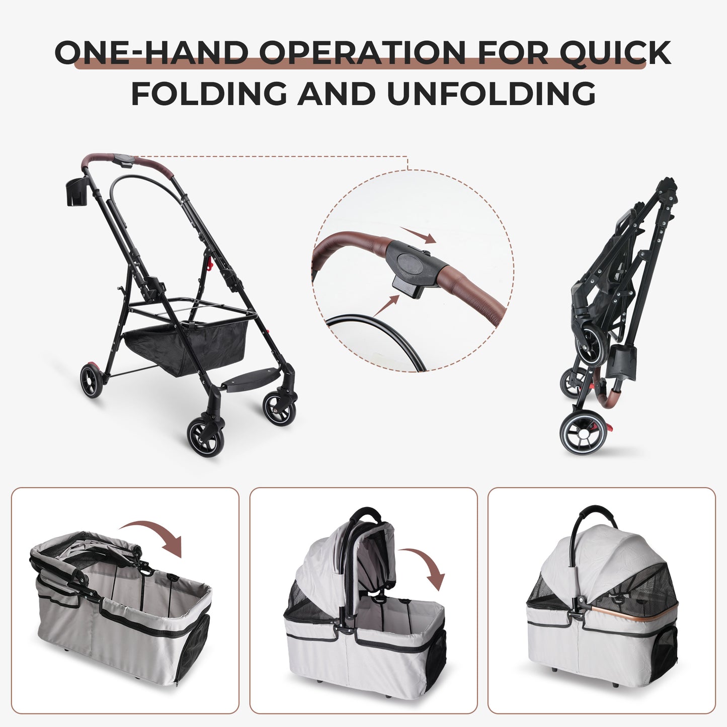 Foldable Pet Stroller — 360° Wheels, Full Suspension & Canopy for Dogs & Cats
