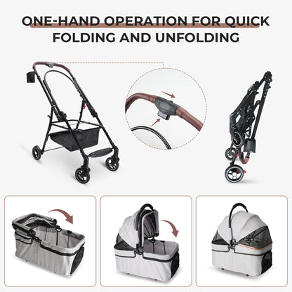 Foldable Pet Stroller — 360° Wheels, Full Suspension & Canopy for Dogs & Cats