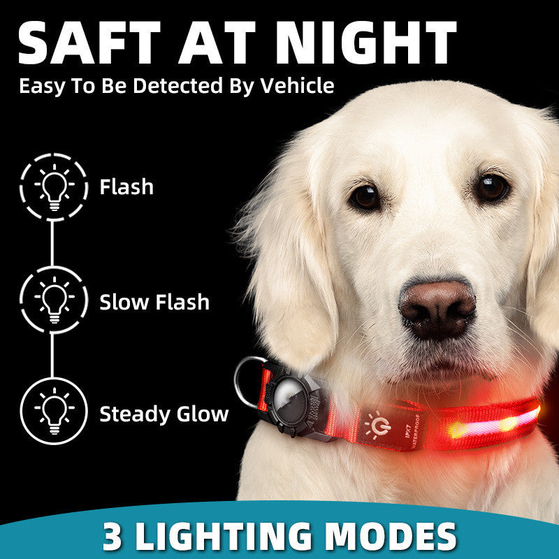 Light Up Dog Collar with AirTag Holder — LED Safety Collar for Dogs