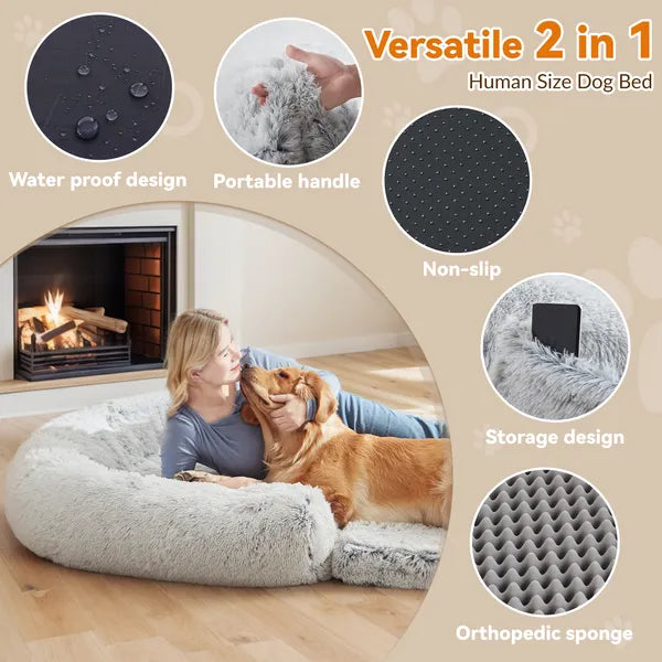 SnuggleFold™ 2-in-1 Human & Dog Lounge Bed — Flip-Open Design, Ultra-Plush, Washable Cover