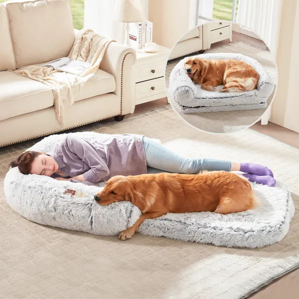 SnuggleFold™ 2-in-1 Human & Dog Lounge Bed — Flip-Open Design, Ultra-Plush, Washable Cover