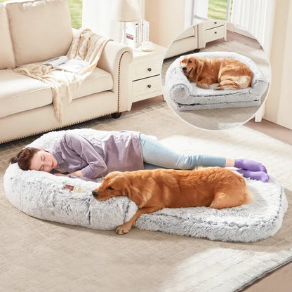 SnuggleFold™ 2-in-1 Human & Dog Lounge Bed — Flip-Open Design, Ultra-Plush, Washable Cover