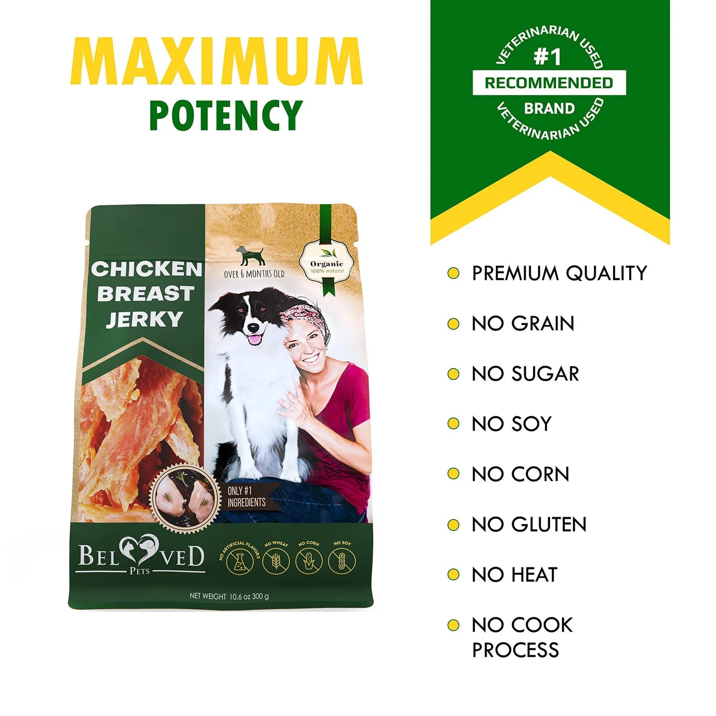 All-Natural Chicken Jerky Dog Treats — Grain-Free, High Protein, 300g