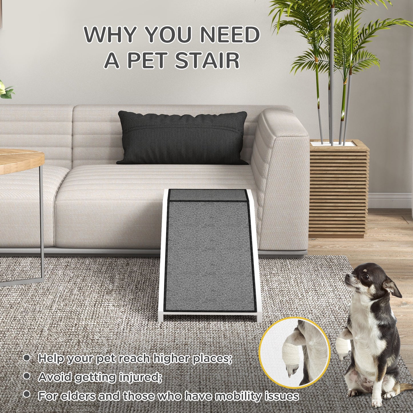 49" Pet Ramp for Dogs & Cats — Anti-Slip Carpet, Flat Top Platform, 66 lb Capacity, Pine Wood