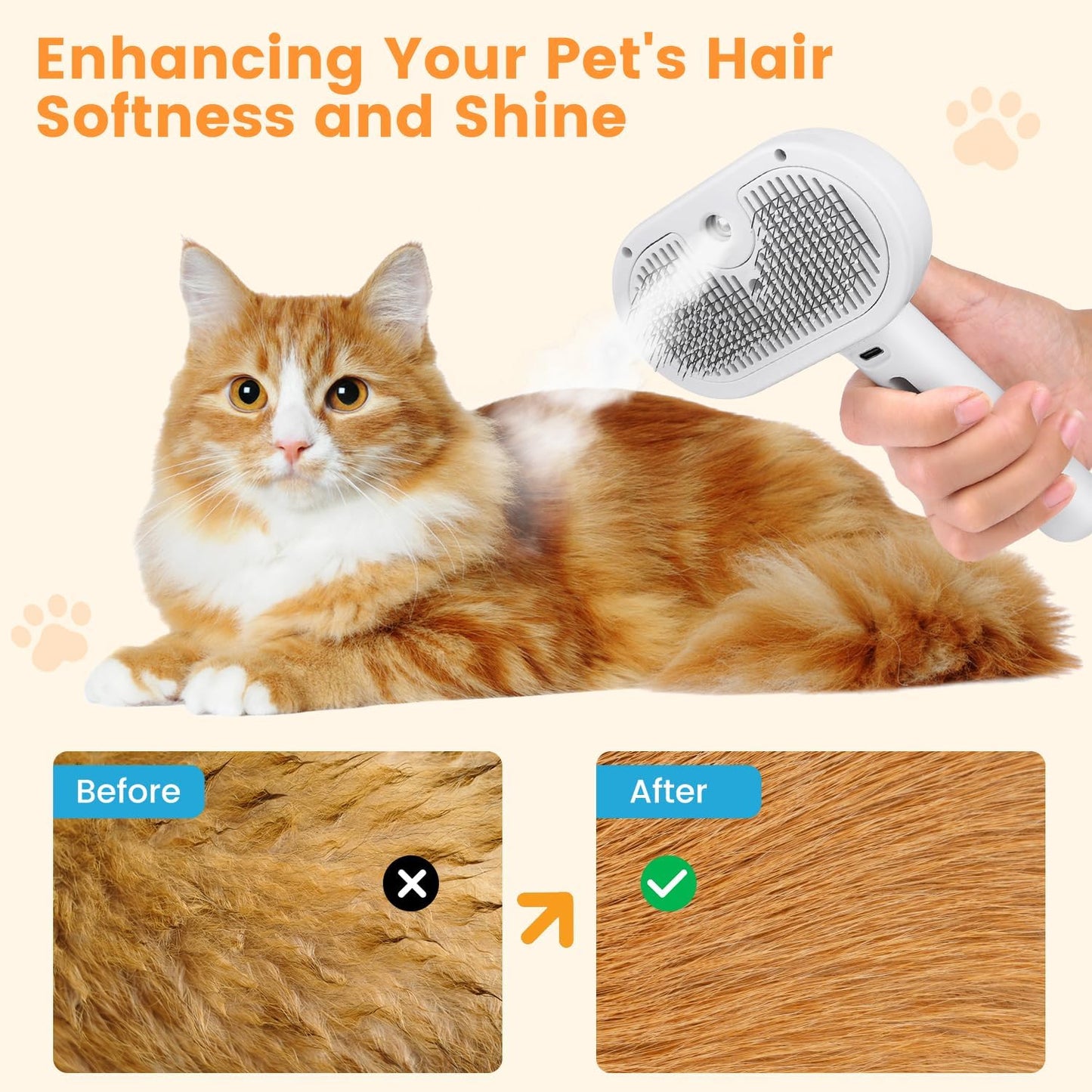 3-in-1 Pet Steam Brush: Grooming, De-shedding & Spray Comb