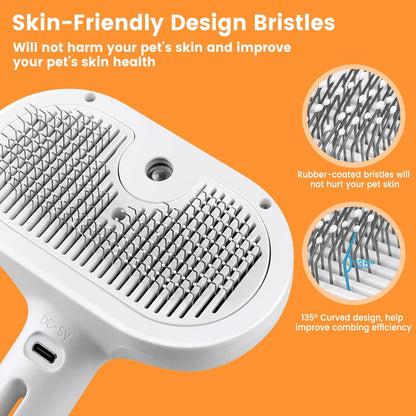 3-in-1 Pet Steam Brush: Grooming, De-shedding & Spray Comb