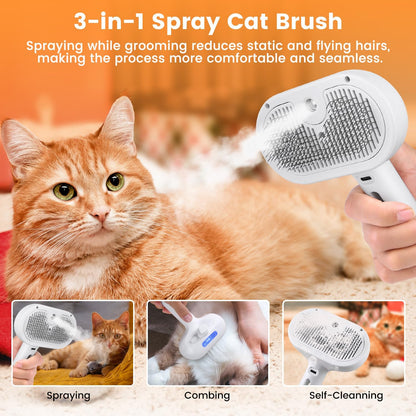 3-in-1 Pet Steam Brush: Grooming, De-shedding & Spray Comb