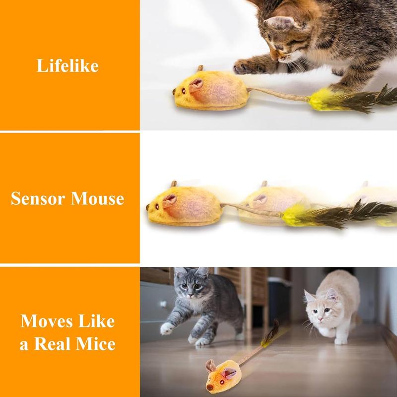LED Interactive Cat Mouse Toy — USB Rechargeable, Motion-Activated Sounds & Feather Tail