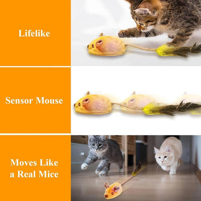 LED Interactive Cat Mouse Toy — USB Rechargeable, Motion-Activated Sounds & Feather Tail