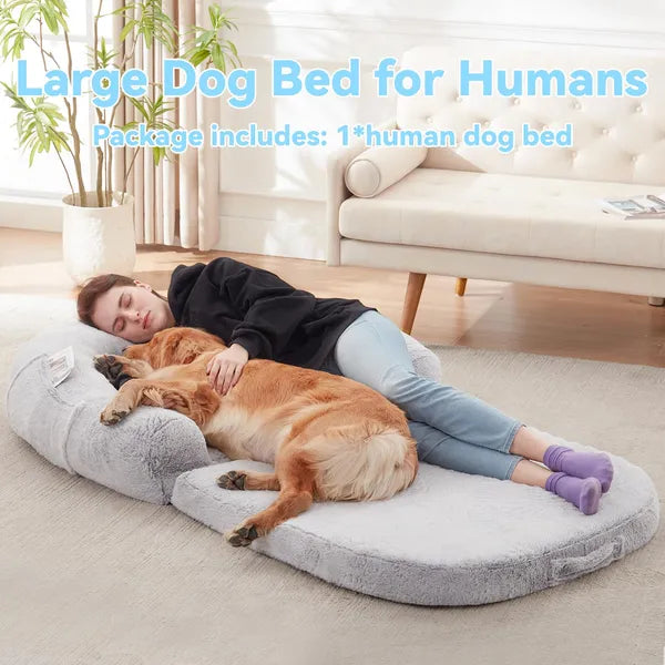 SnuggleFold™ 2-in-1 Human & Dog Lounge Bed — Flip-Open Design, Ultra-Plush, Washable Cover