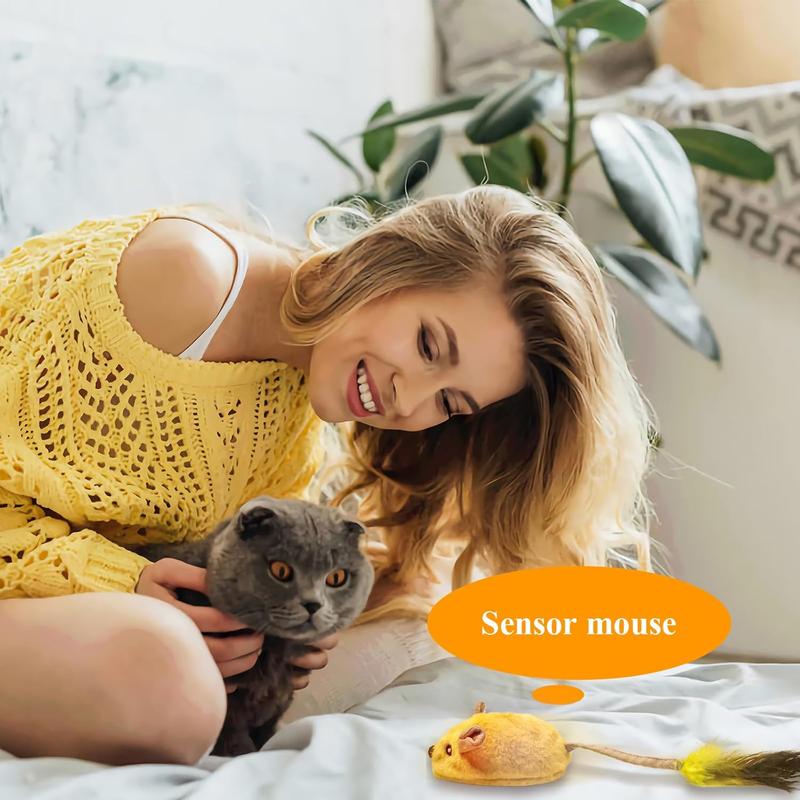 LED Interactive Cat Mouse Toy — USB Rechargeable, Motion-Activated Sounds & Feather Tail