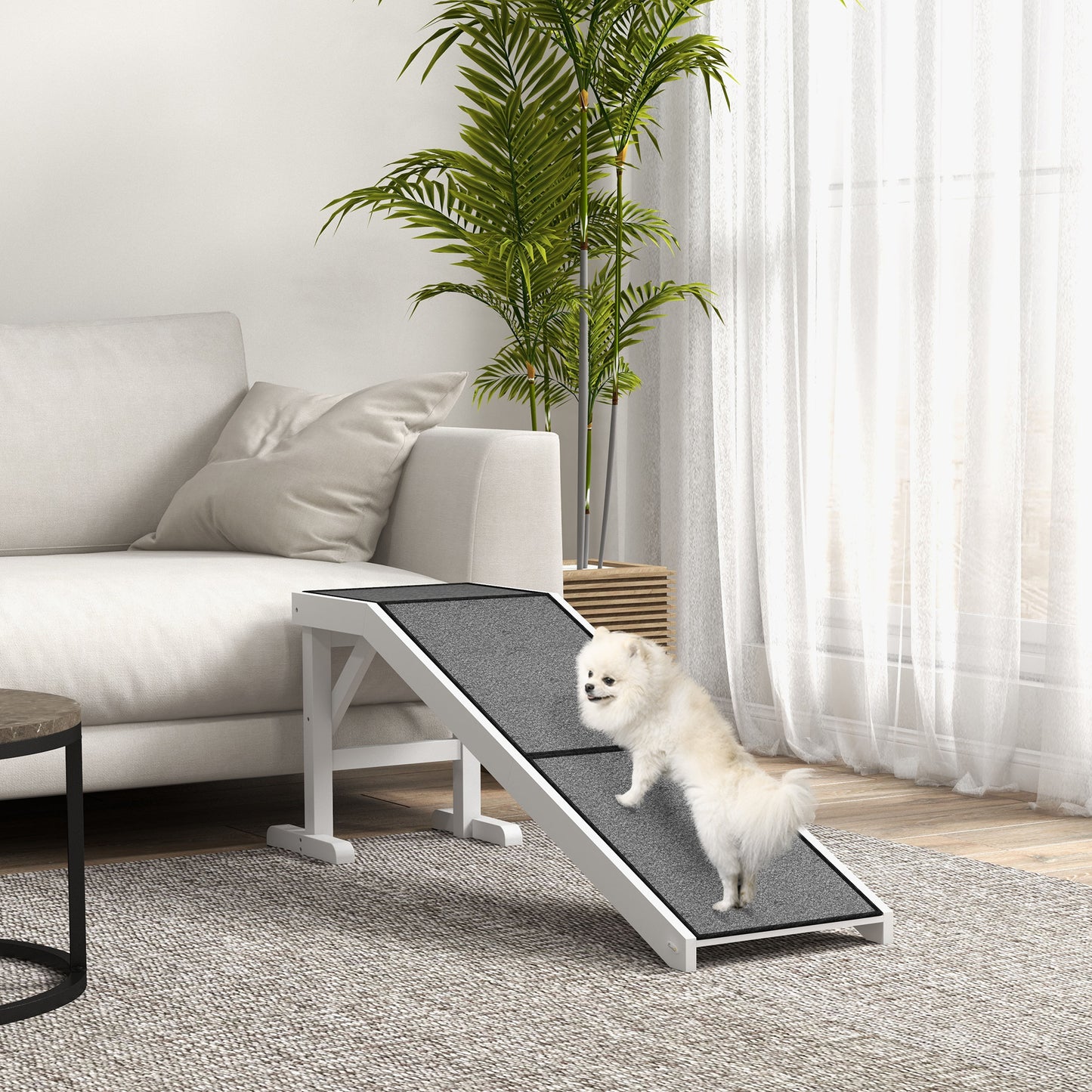 60" Pet Ramp for Dogs & Cats — Anti-Slip Carpet, Flat Top Platform, 66 lb Capacity, Pine Wood