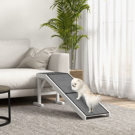 60" Pet Ramp for Dogs & Cats — Anti-Slip Carpet, Flat Top Platform, 66 lb Capacity, Pine Wood