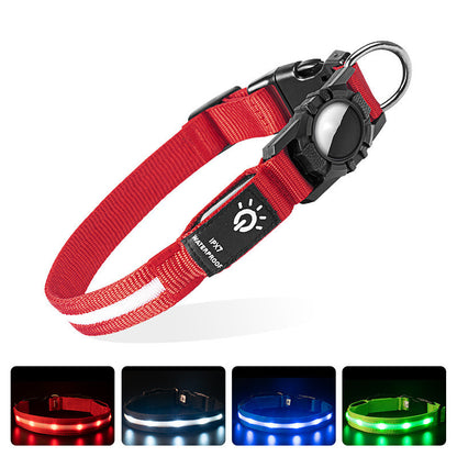 Light Up Dog Collar with AirTag Holder — LED Safety Collar for Dogs