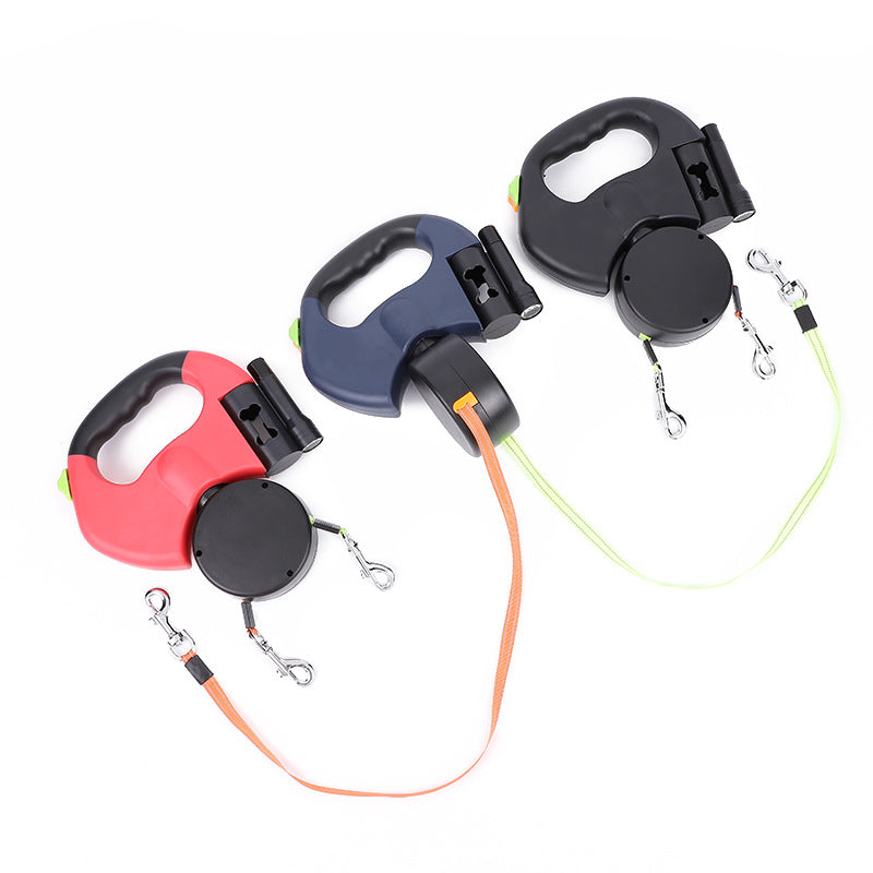LED Retractable Dog Leash — Built-In Lights, Reflective, 360° Swivel, Dual Dog, Small Dogs
