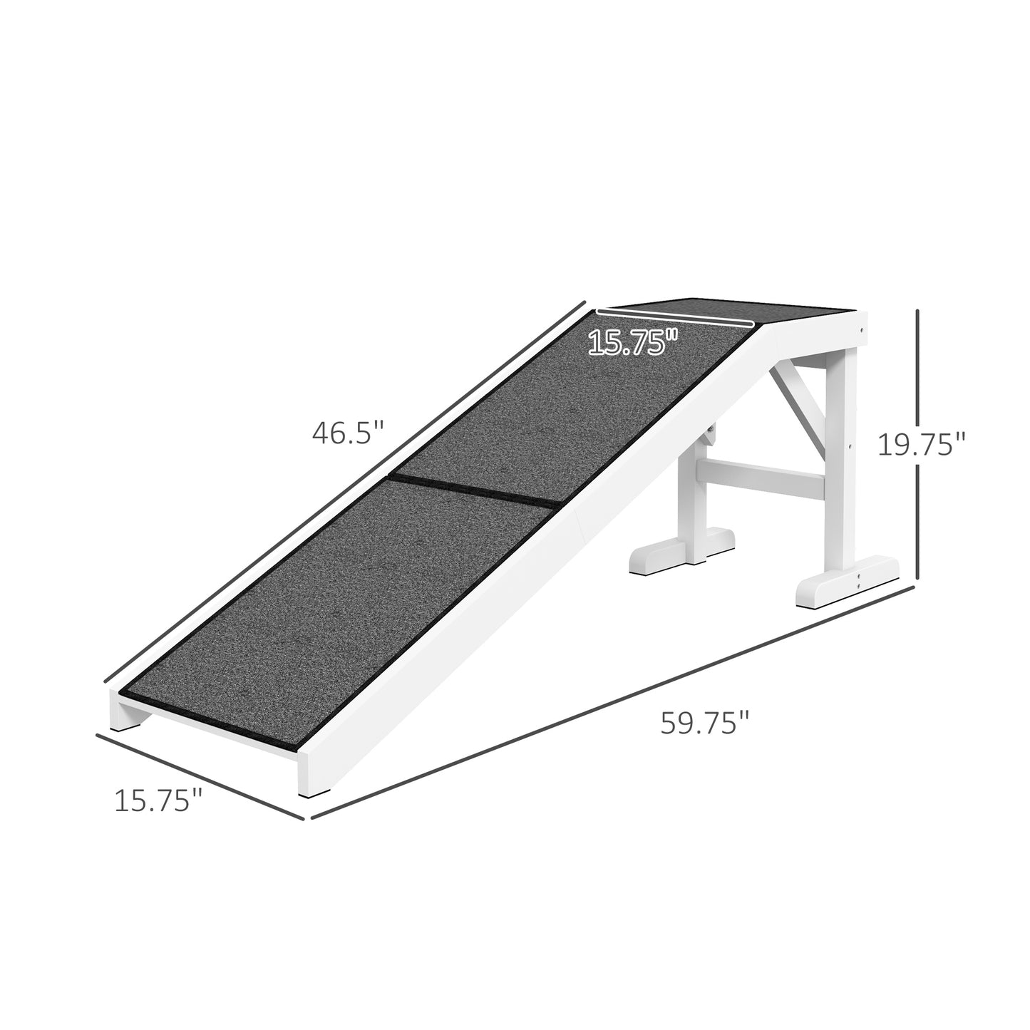 60" Pet Ramp for Dogs & Cats — Anti-Slip Carpet, Flat Top Platform, 66 lb Capacity, Pine Wood