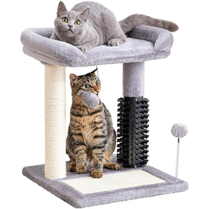 4-in-1 Cat Tree Tower — Play, Scratch, Groom & Rest — Sisal Post, Self-Grooming Brush, Toy Balls