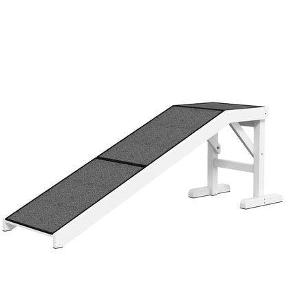 60" Pet Ramp for Dogs & Cats — Anti-Slip Carpet, Flat Top Platform, 66 lb Capacity, Pine Wood