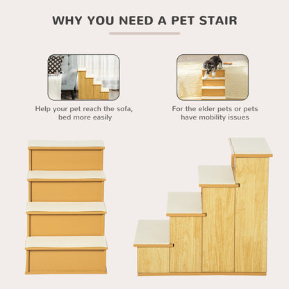 Pet Stairs for Dogs & Cats up to 22 lbs – Cushioned Removable Cover, Natural