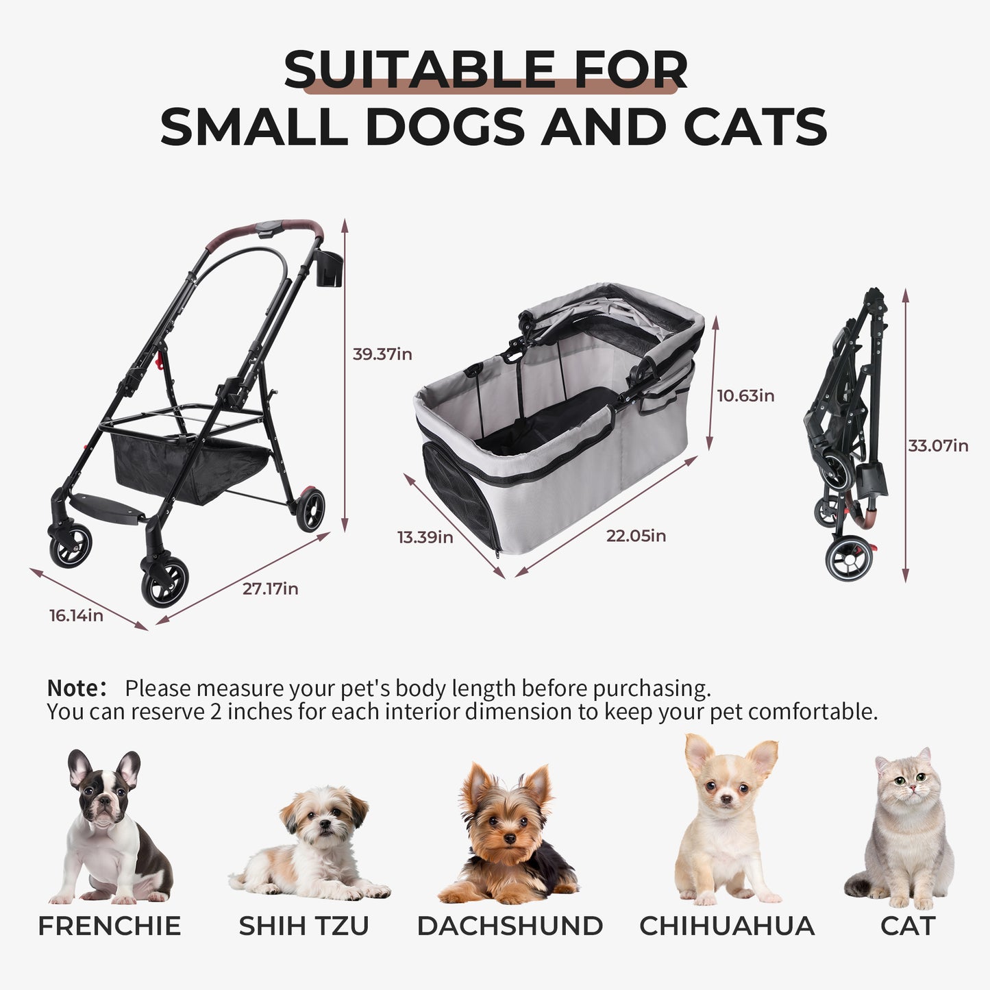 Foldable Pet Stroller — 360° Wheels, Full Suspension & Canopy for Dogs & Cats