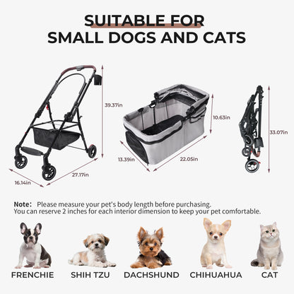 Foldable Pet Stroller — 360° Wheels, Full Suspension & Canopy for Dogs & Cats