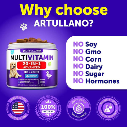 Artullano 20-in-1 Dog Chews: Hip, Joint, Skin & Gut Support