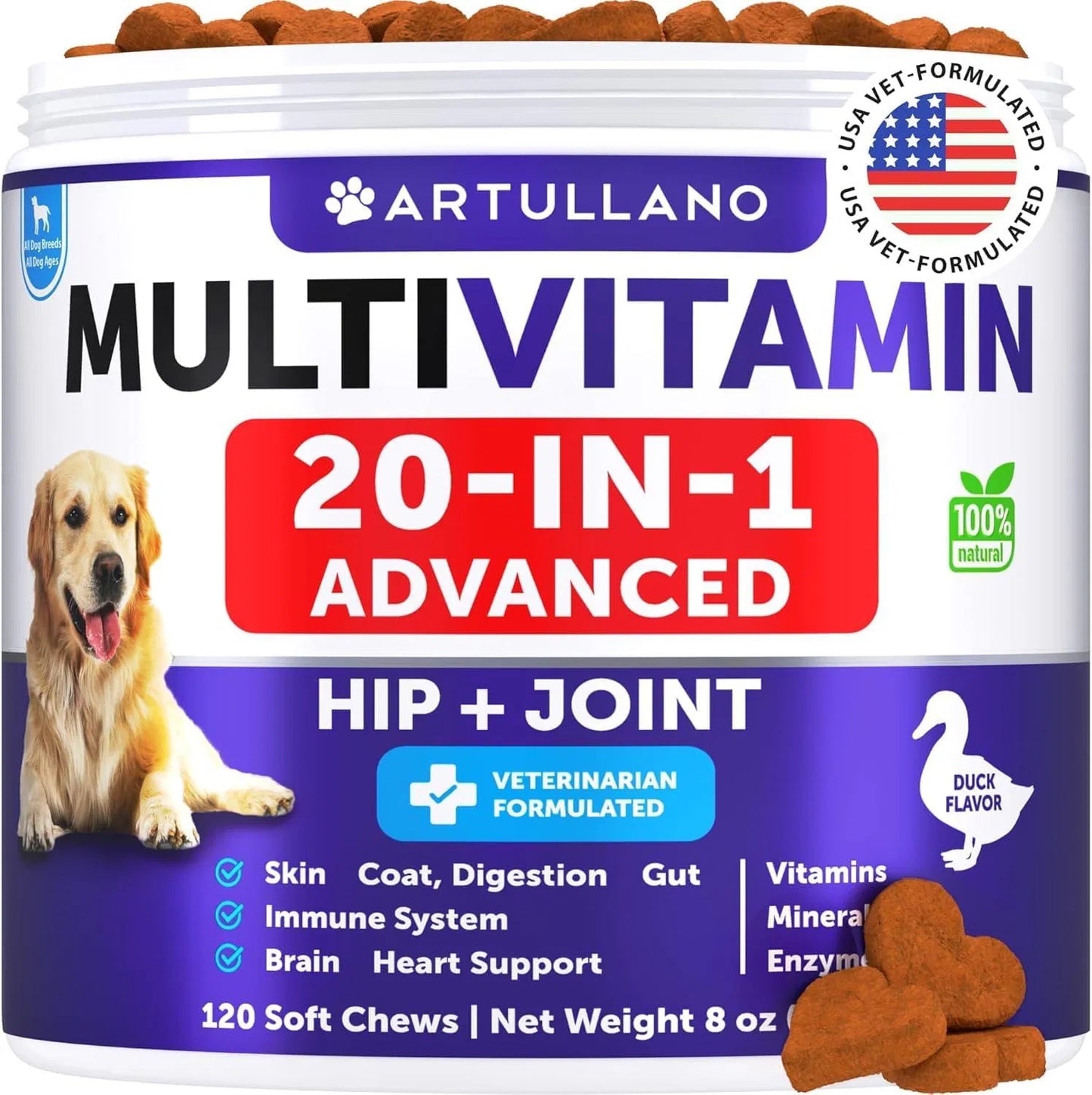 Artullano 20-in-1 Dog Chews: Hip, Joint, Skin & Gut Support