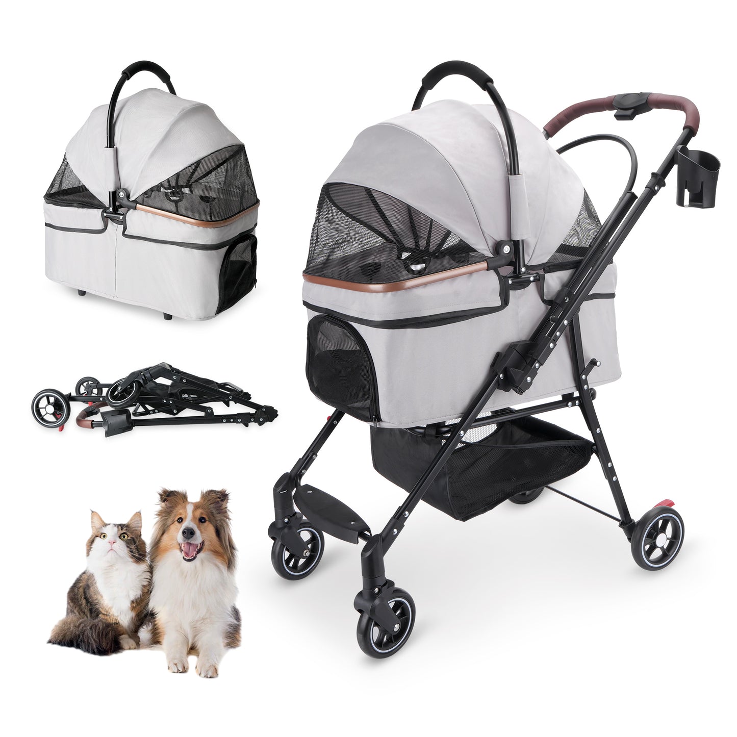 Foldable Pet Stroller — 360° Wheels, Full Suspension & Canopy for Dogs & Cats