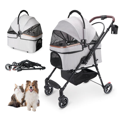 Foldable Pet Stroller — 360° Wheels, Full Suspension & Canopy for Dogs & Cats