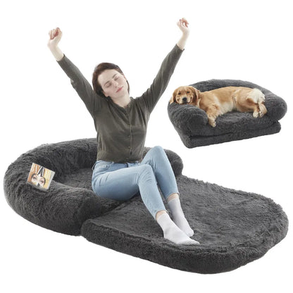 SnuggleFold™ 2-in-1 Human & Dog Lounge Bed — Flip-Open Design, Ultra-Plush, Washable Cover