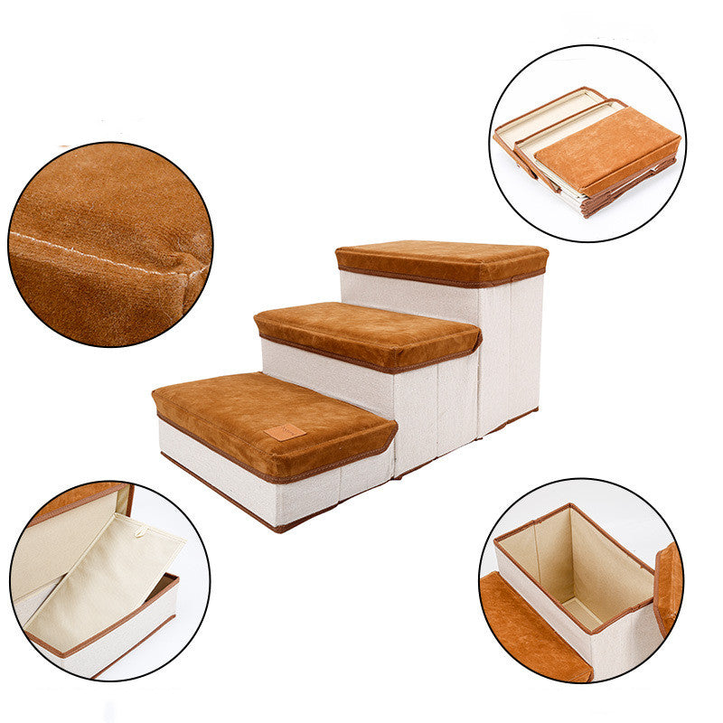 Foldable Pet Stairs with Hidden Storage — Anti-Slip Steps for Dogs & Cats