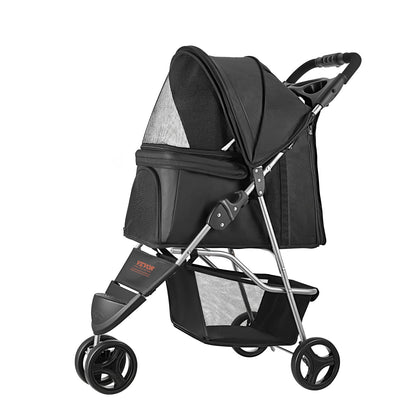 Foldable 3-Wheel Pet Stroller — 35 lb Capacity, One-Hand Fold, Mesh Windows, Rust-Resistant Frame