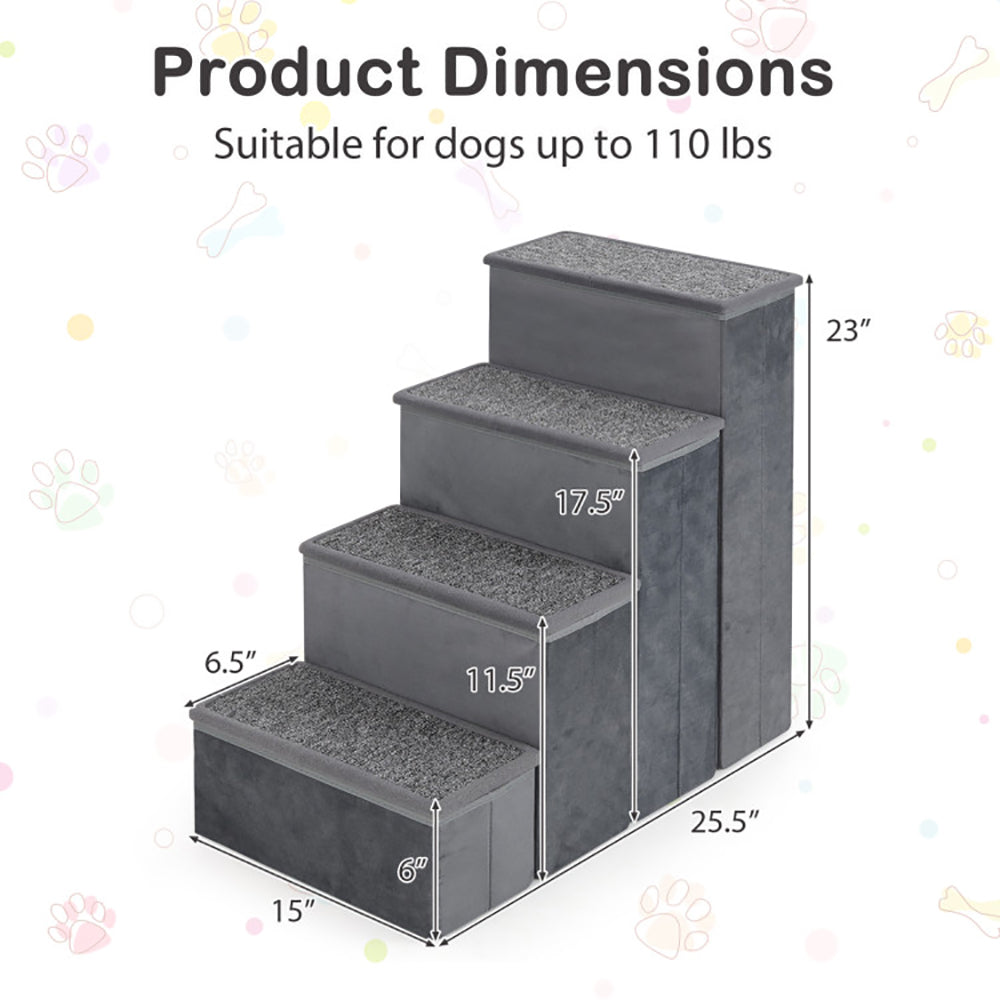 4-Step Foldable Dog Stairs with Storage — Non-Slip, 200kg Capacity