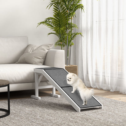 60" Pet Ramp for Dogs & Cats — Anti-Slip Carpet, Flat Top Platform, 66 lb Capacity, Pine Wood