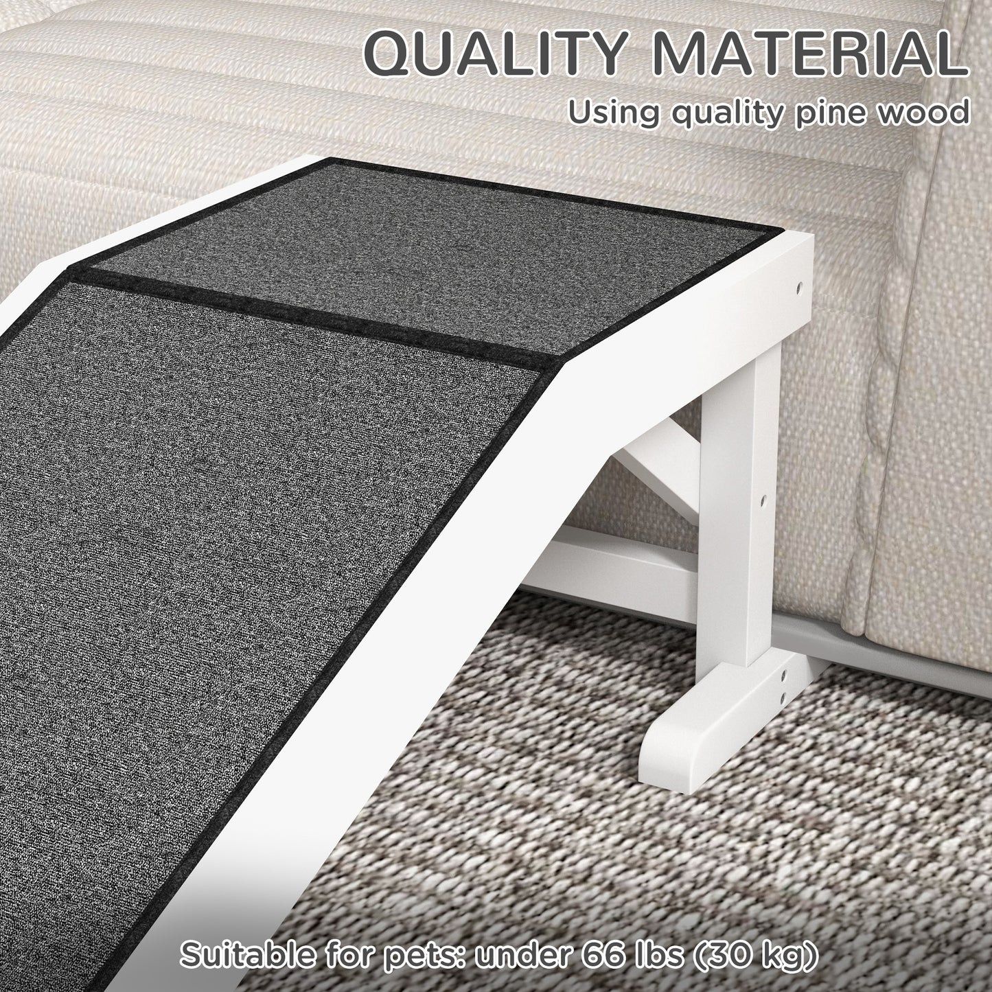 49" Pet Ramp for Dogs & Cats — Anti-Slip Carpet, Flat Top Platform, 66 lb Capacity, Pine Wood